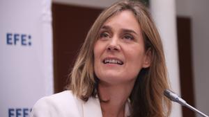 La cabeza de lista de los Comuns a las elecciones al Parlament, Jéssica Albiach, en una rueda de prensa organizada por EFE.