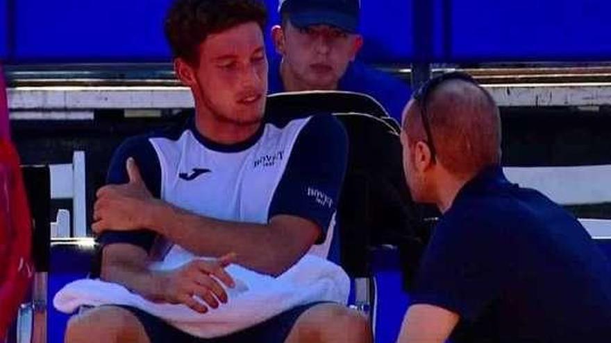 Pablo Carreño, en el momento de retirarse.