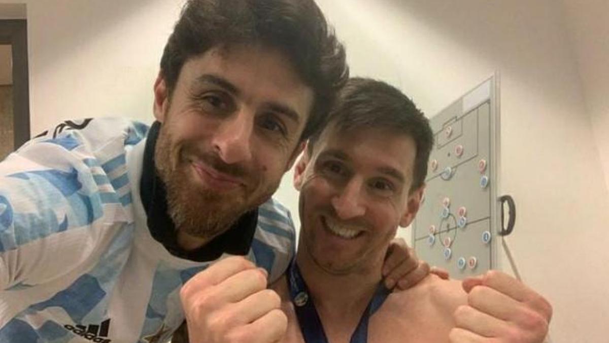 Leo Messi con Pablo Aimar