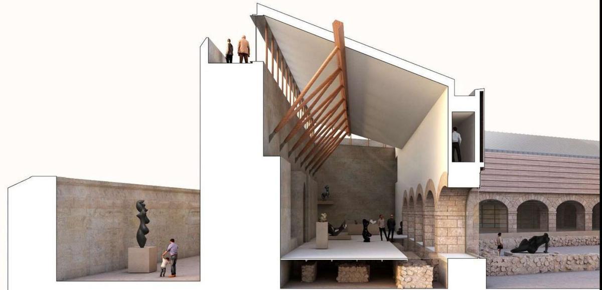 Esculturas en el interior y en el exterior del museo, según la propuesta de Rafael Moneo para el Castillo. | Cedida
