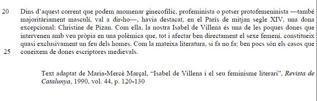 Fragmento del texto de Maria-Mercè Marçal sobre Isabel de Villena