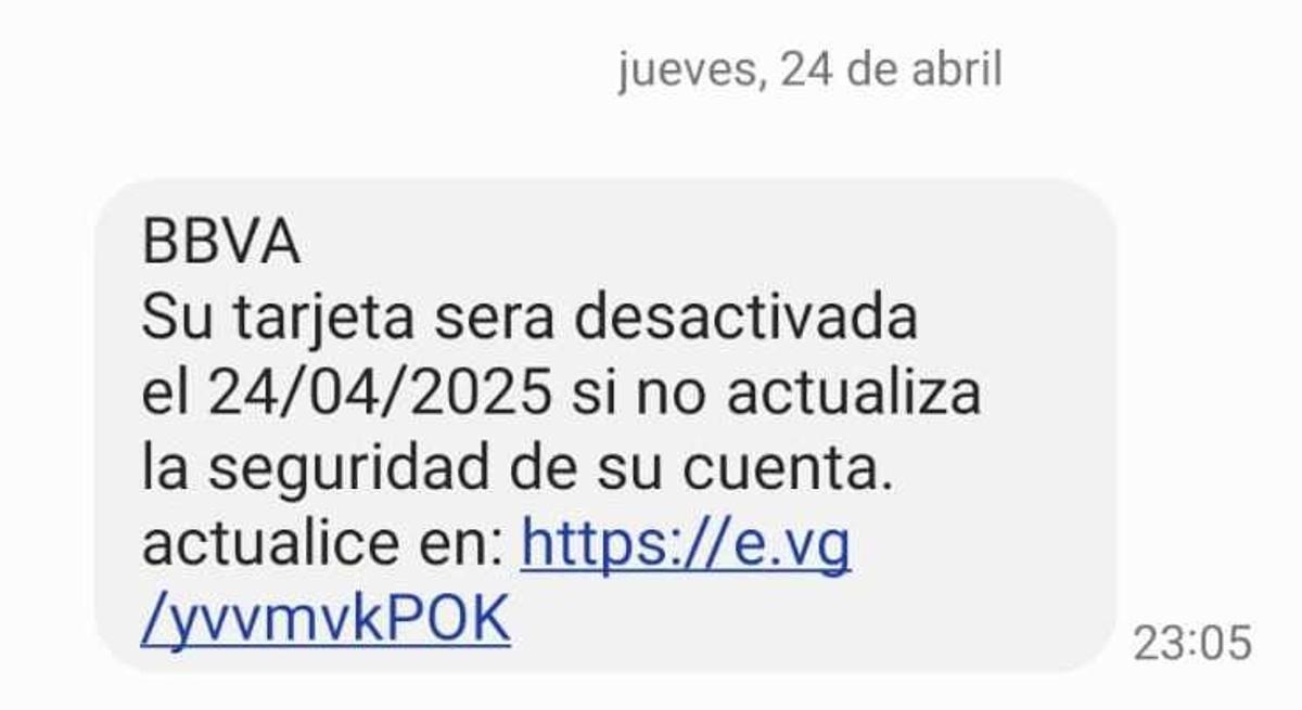 Mensaje de la nueva estafa sobre BBVA