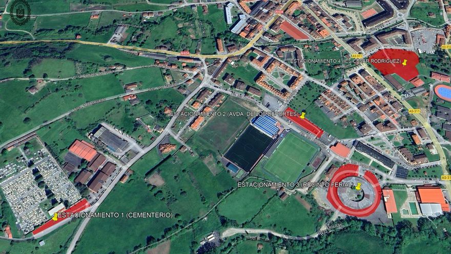 Todo listo para el amistoso entre el Real Oviedo y la Cultural Leonesa en Grado, con cuatro aparcamientos habilitados cerca del estadio moscón