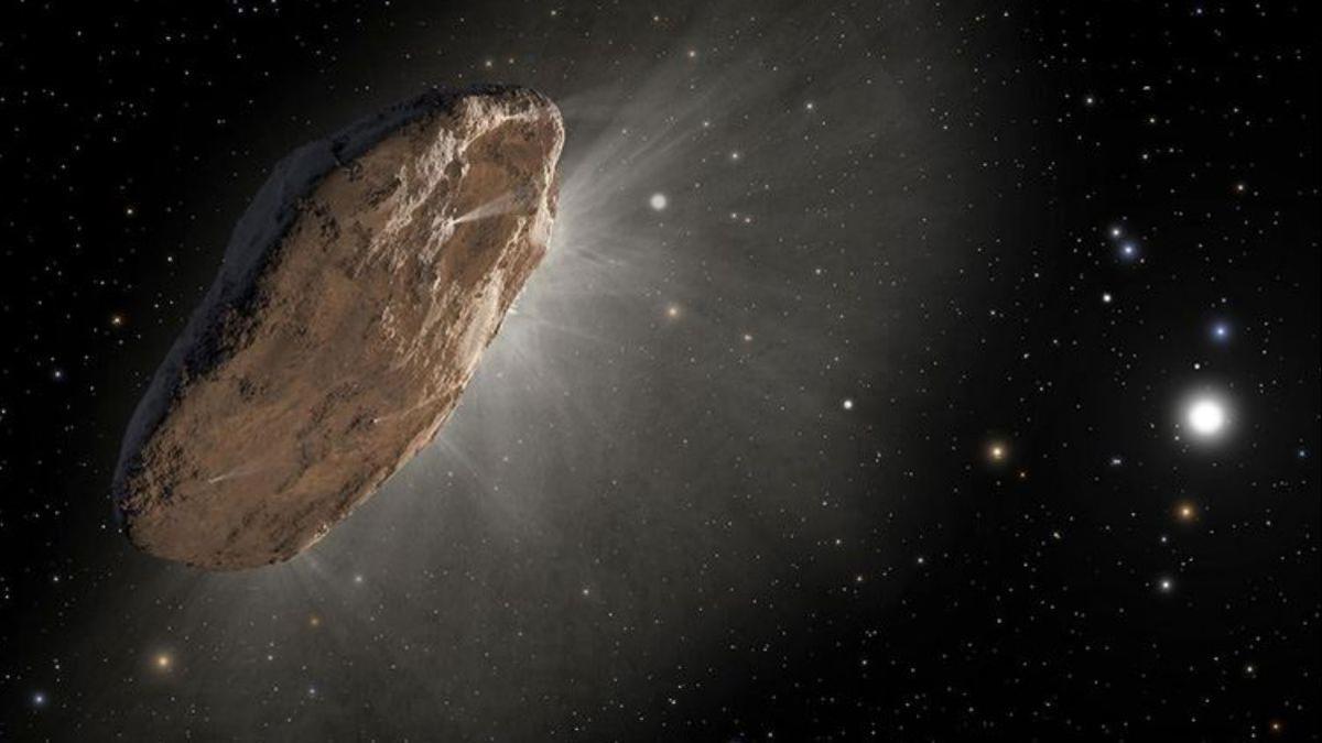 Representación artística del objeto interestelar “Oumuamua”, descubierto en 2017. Un cuerpo similar podría haber modificado el Sistema Solar en sus inicios.