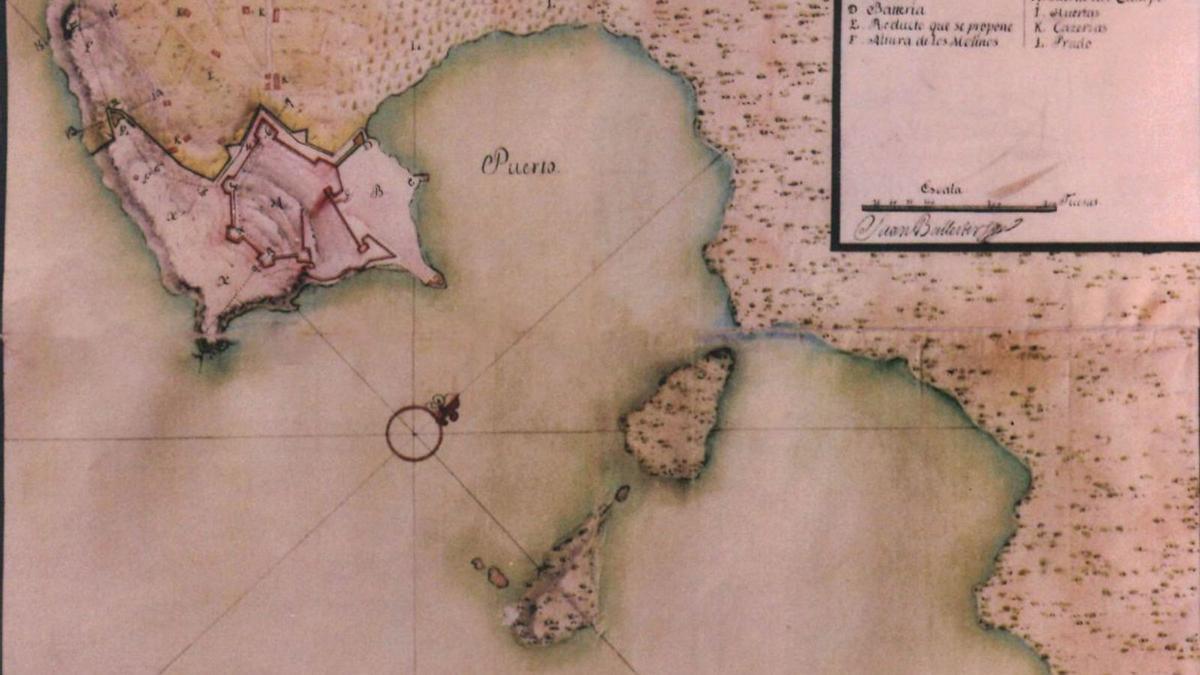 Plano de J. Ballester (1740) con las tres islas.