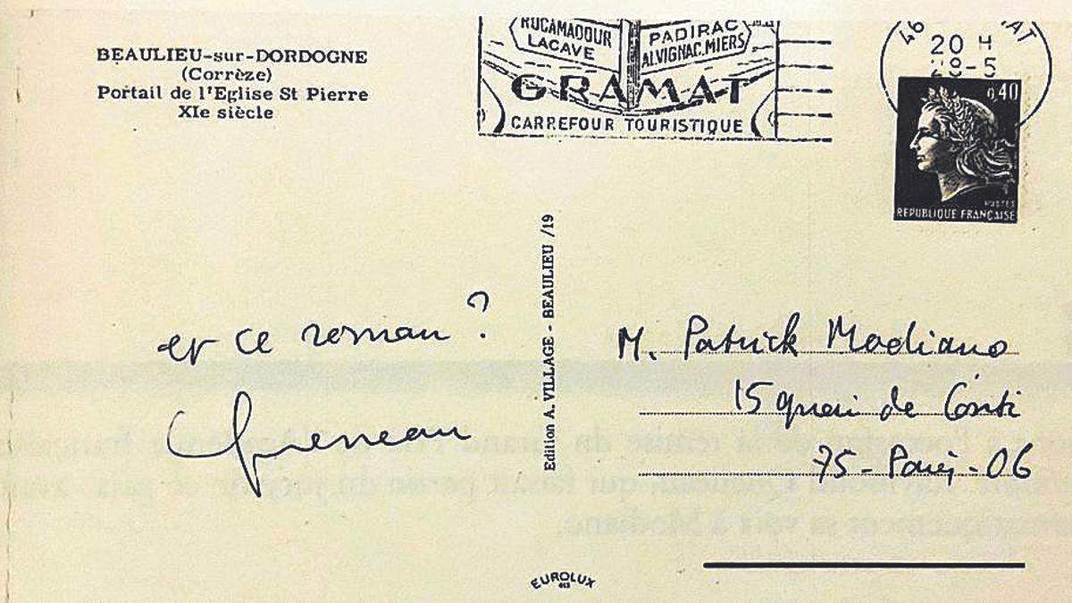 La postal que Raymond Queneau envió a Patrick Modiano