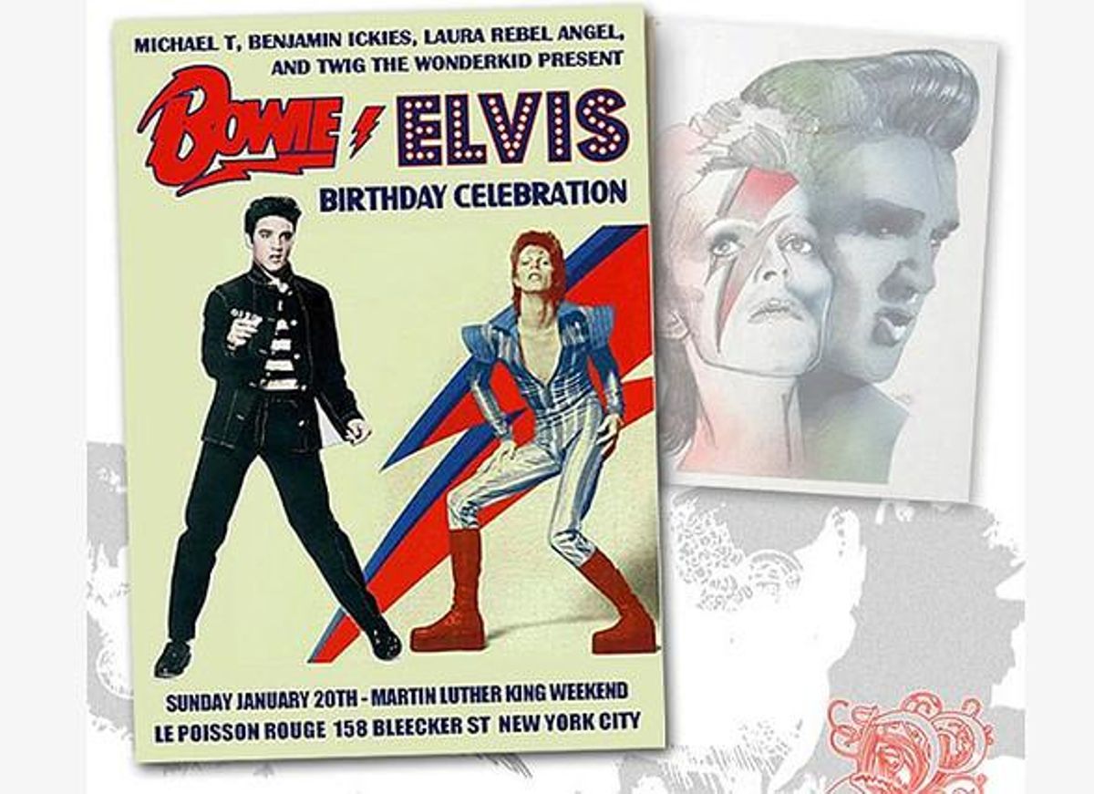David Bowie i Elvis Presley, en un mateix cartell. David Bowie i Elvis Presley, en un mateix cartell.