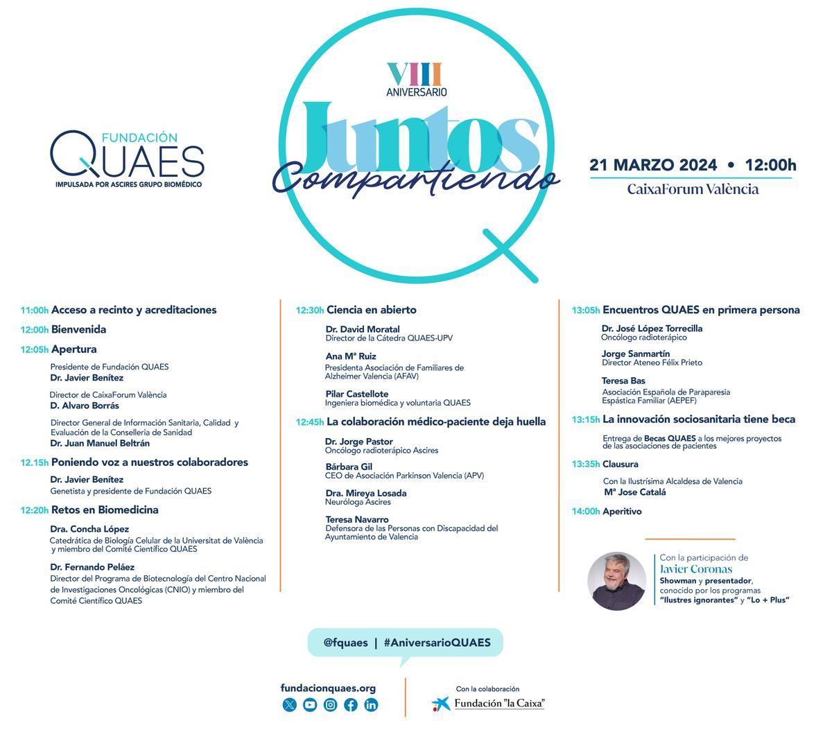 Programa del VIII Aniversario de la Fundación Quaes.