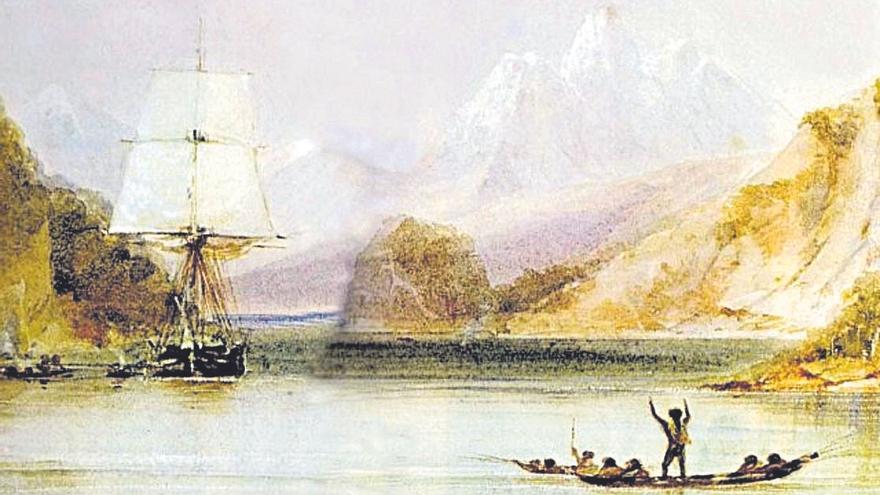 &#039;El Beagle en Tierra del Fuego&#039; (Conrad Martens, pintado durante la expedición)