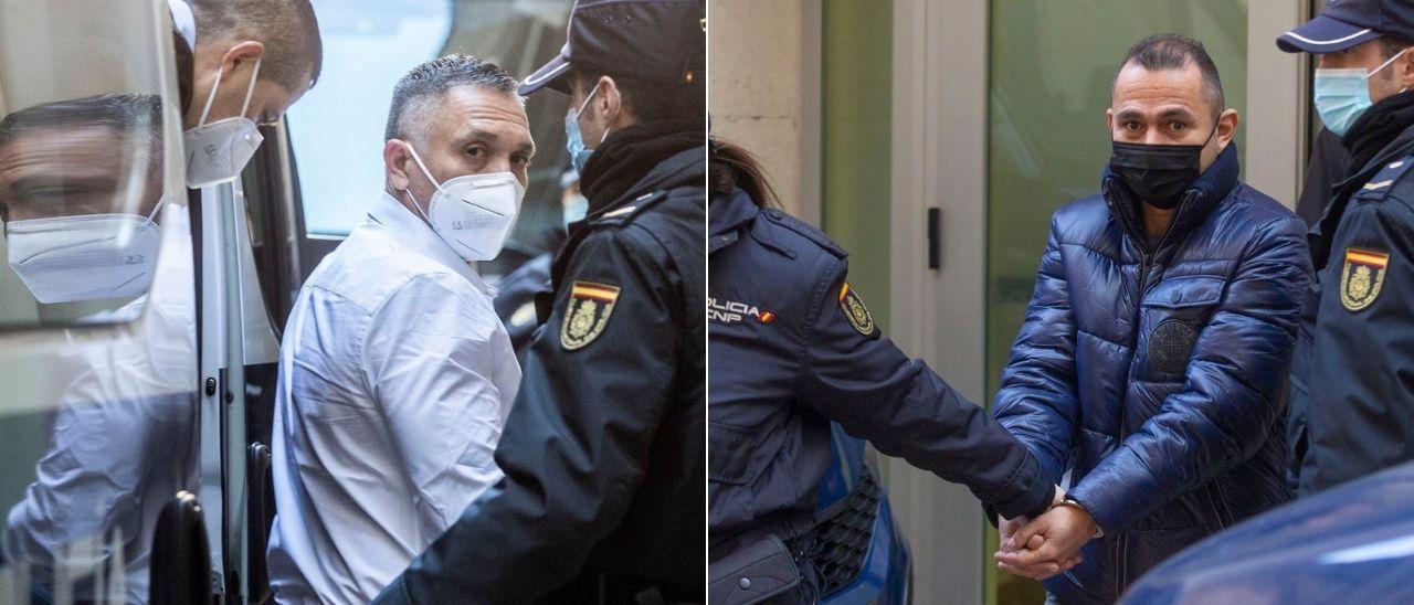 Imágenes de tres de los cinco acusados del crimen en Petrer, al llegar a la Audiencia de Alicante para el juicio.