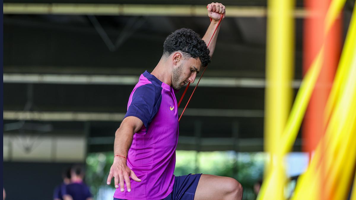 Roger Martínez en su primer día de entrenamiento con el Barça Atlètic