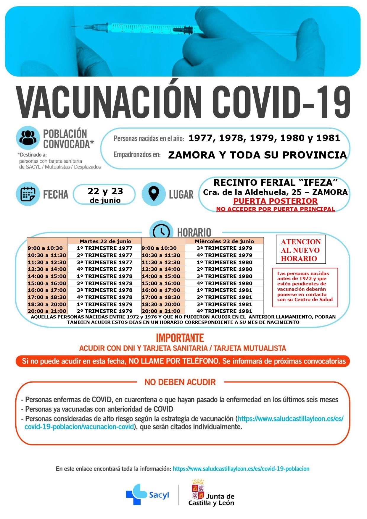 Calendario de vacunación en Zamora para este miércoles.