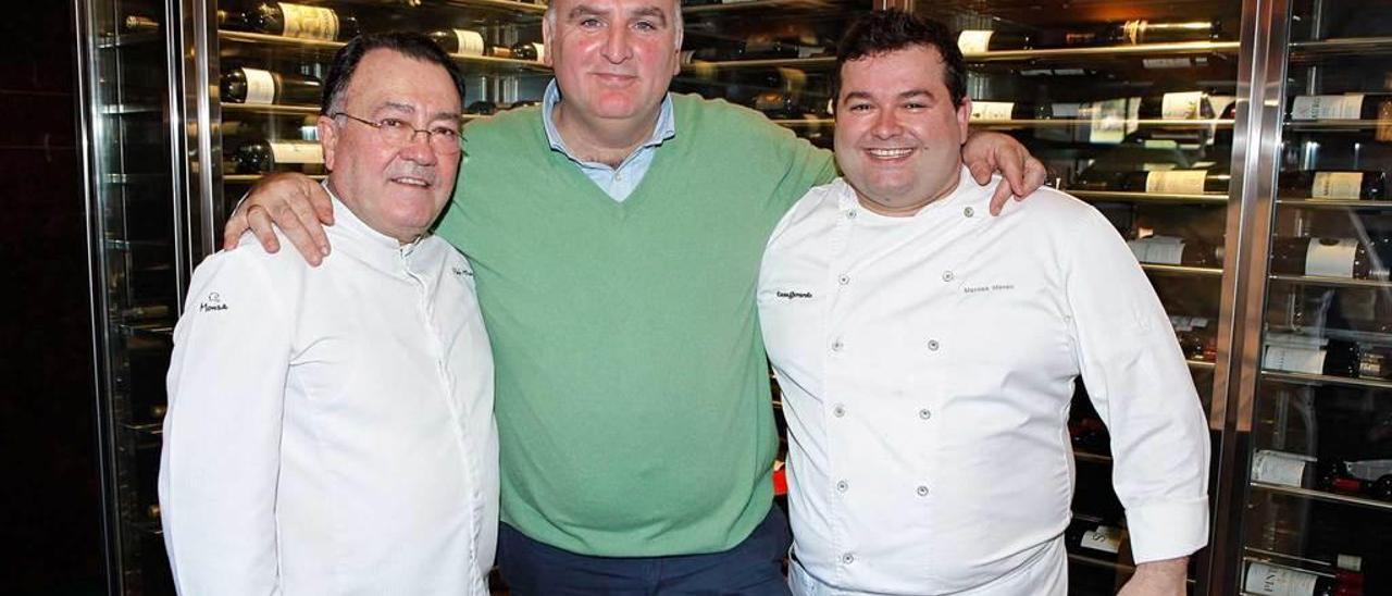 Pedro Morán, José Andrés y Marcos Morán, ayer, en Casa Gerardo.