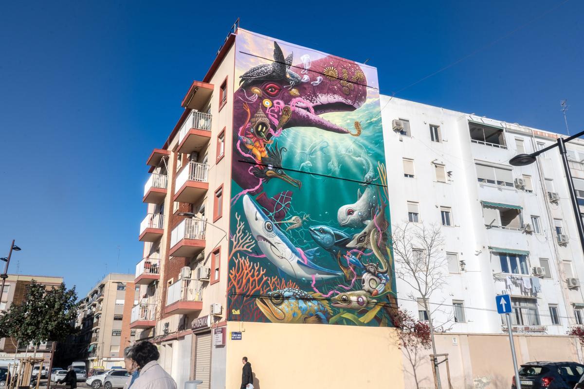 Imatge del mural de Dulk en el barri del Cabanyal de València