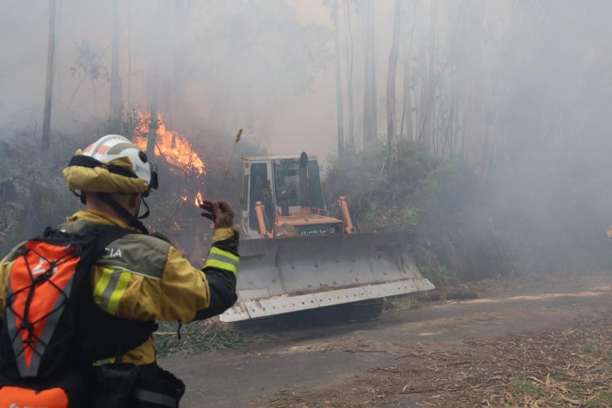 Espectacular incendio forestal en Meaño