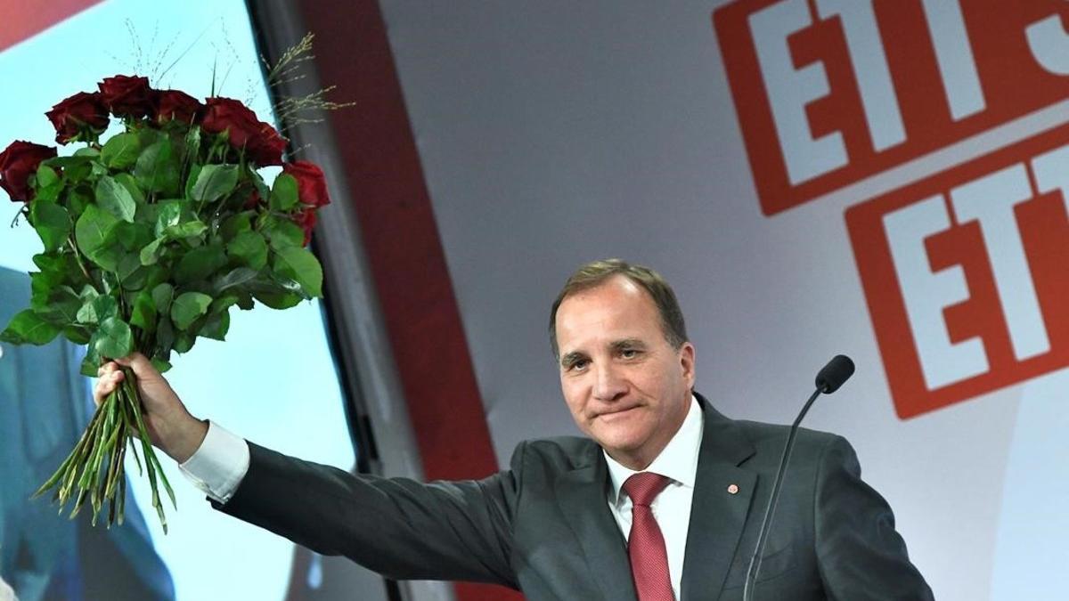 El primer ministro sueco y líder del Partido Socialdemócrata, Stefan Löfven, en un mitin, el pasado septiembre.