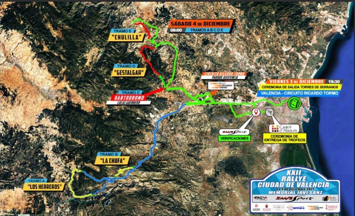 Plano del recorrido del XXII Rally Ciudad de Valencia- Memorial Javi Sanz