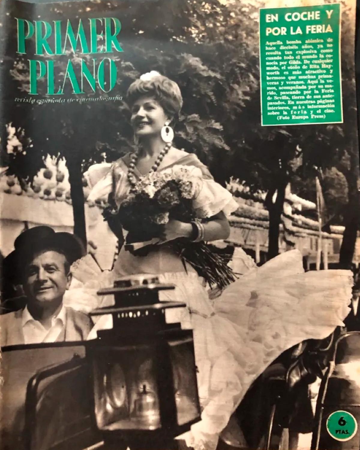 Portada de la revista Primer Plano de 1961 con Rita Hayworth en la feria de sevilla
