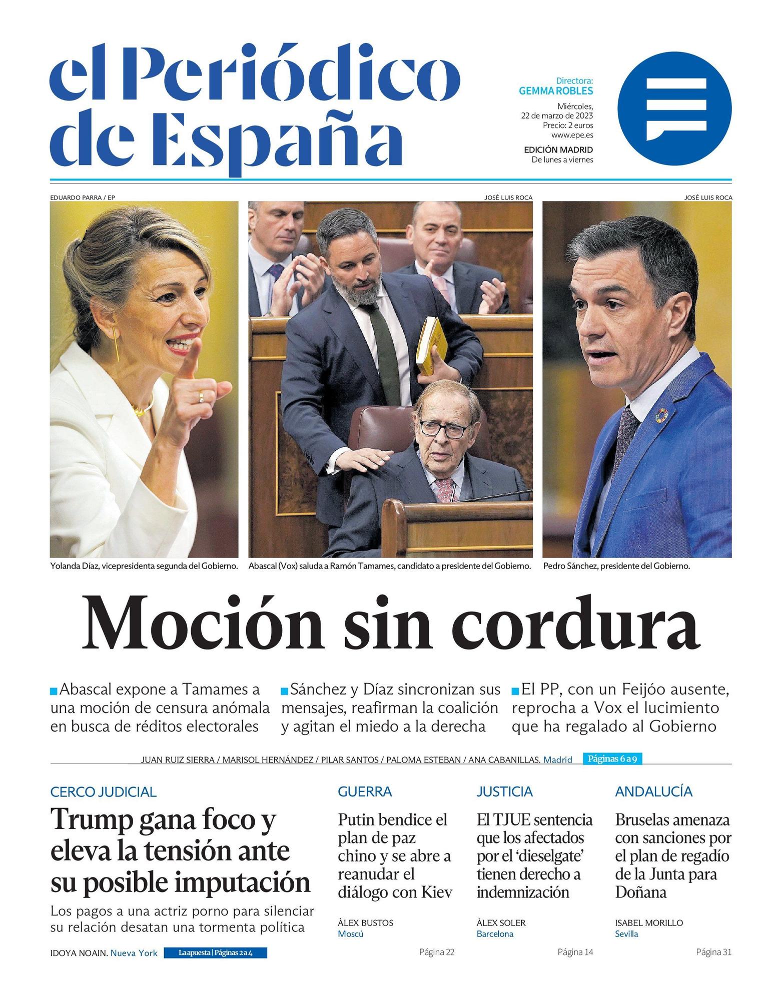 EL PERIÓDICO DE ESPAÑA de hoy miércoles 22 de marzo de 2023