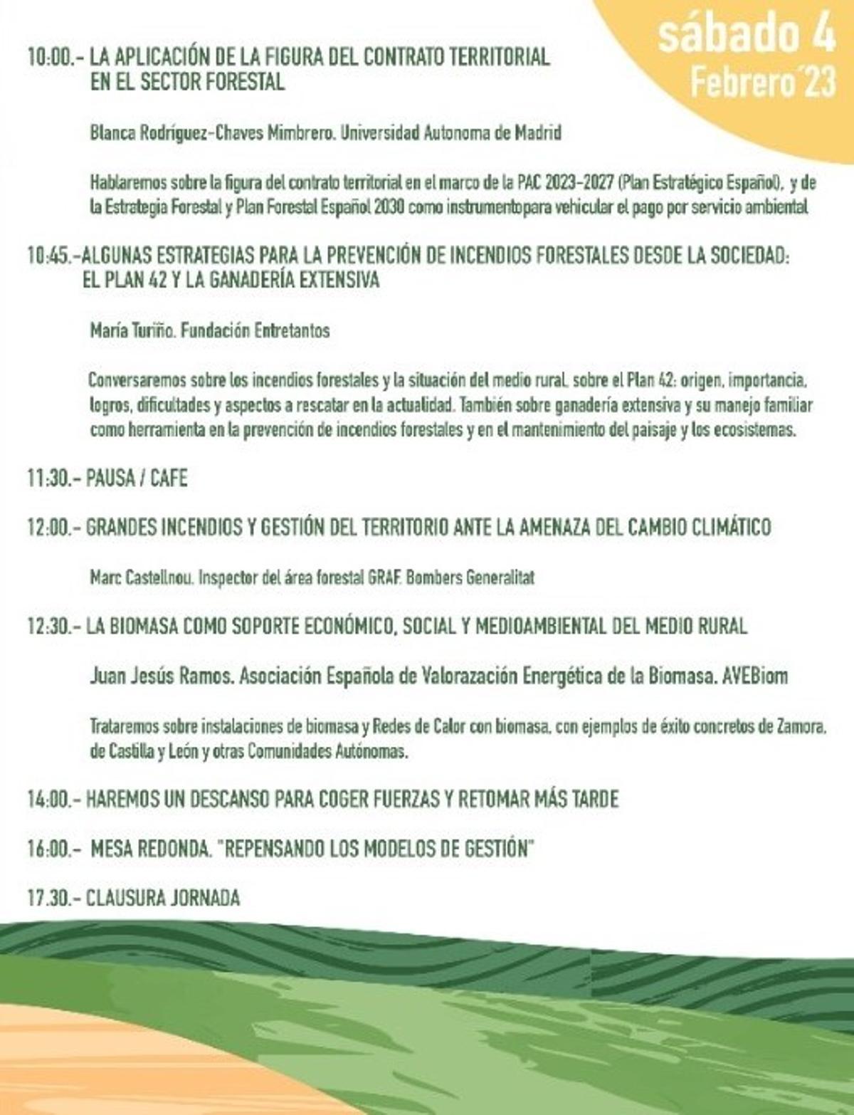 Programa completo del sábado de las jornadas sobre gestión forestal que se celebrarán en Tábara.