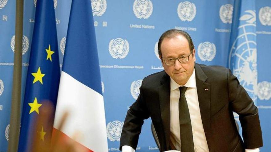 El president francès, François Hollande, durant l&#039;assemblea general de les Nacions Unides d&#039;ahir