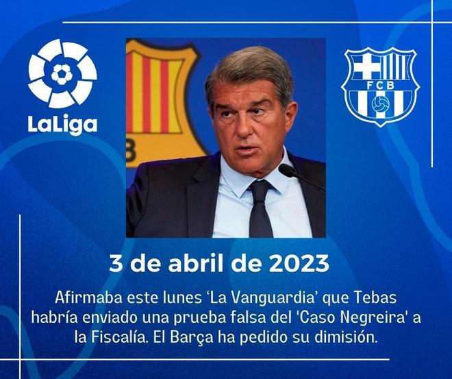 El Barça ha pedido su dimisión y Tebas ha contraatacado: Es absolutamente falso.