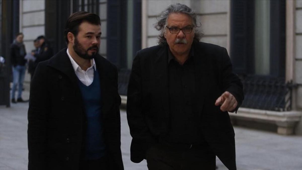 Los republicanos Gabriel Rufián y Joan Tardà, durante la constitución del Congreso, la semana pasada.