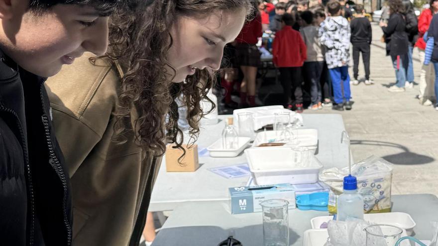Escolares de Caldas, junto a sus experimentos en la feria científica de Caldas.