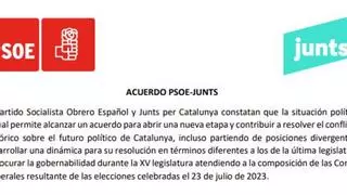 Texto íntegro del acuerdo entre PSOE y Junts para la investidura de Pedro Sánchez (2023)