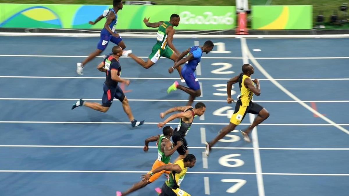 Usain Bolt, en su esprint final hacia el oro de los 100 metros.