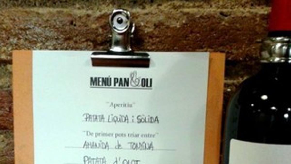 Uno de los menús del restaurante catalán Pan&amp;Oli