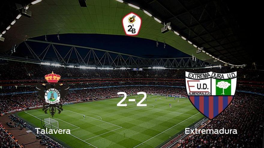 Reparto de puntos entre el Talavera de la Reina y el Extremadura UD (2-2)