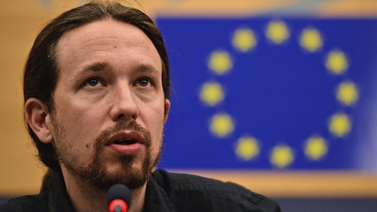 El eurodiputado de Podemos Pablo Iglesias interviene durante la sesión plenaria en el Parlamento Europeo en Estrasburgo del pasado 2 de julio.