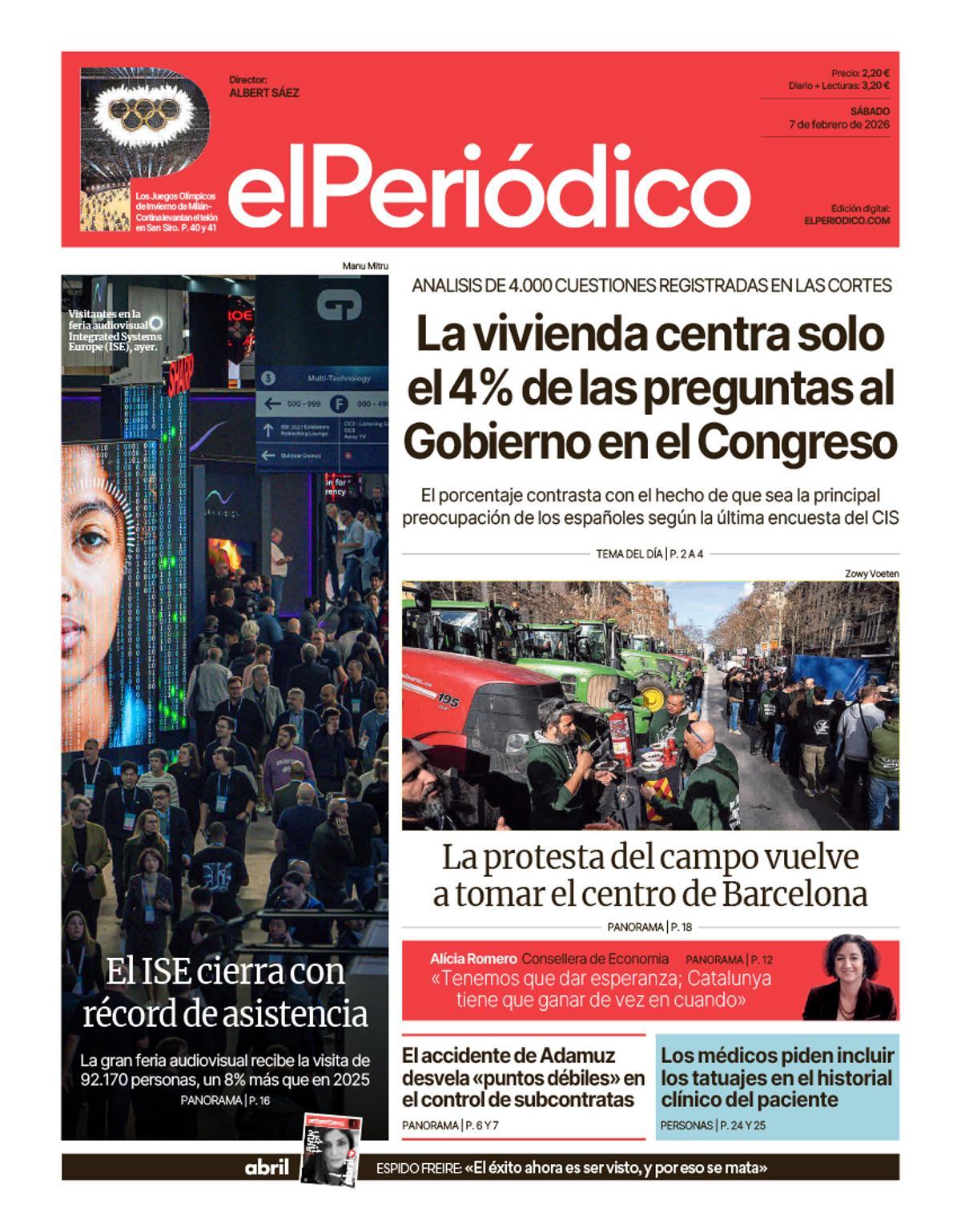 La portada de EL PERIÓDICO del 7 de febrero de 2026