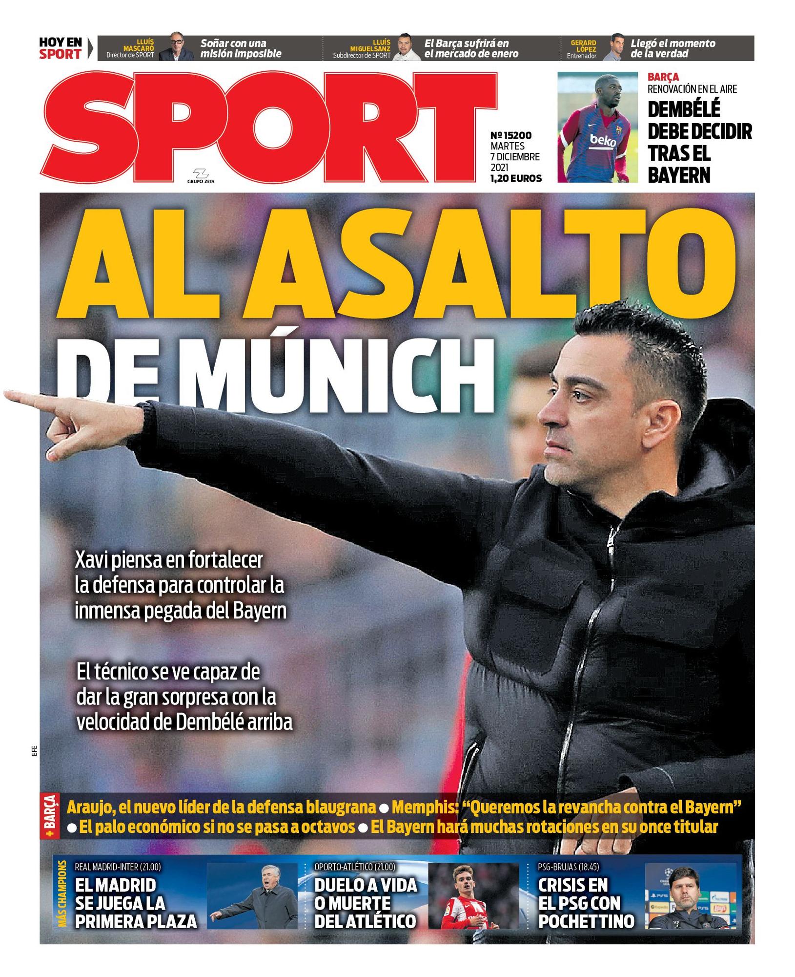 Portada de SPORT del 7 de diciembre de 2021