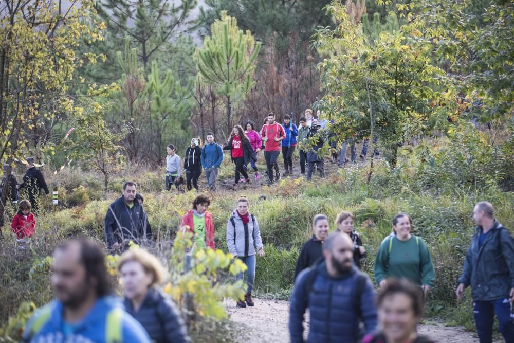 Más de medio millar de personas se citaron esta mañana en Coruxo para recorrer la zona quemada en octubre de 2017.