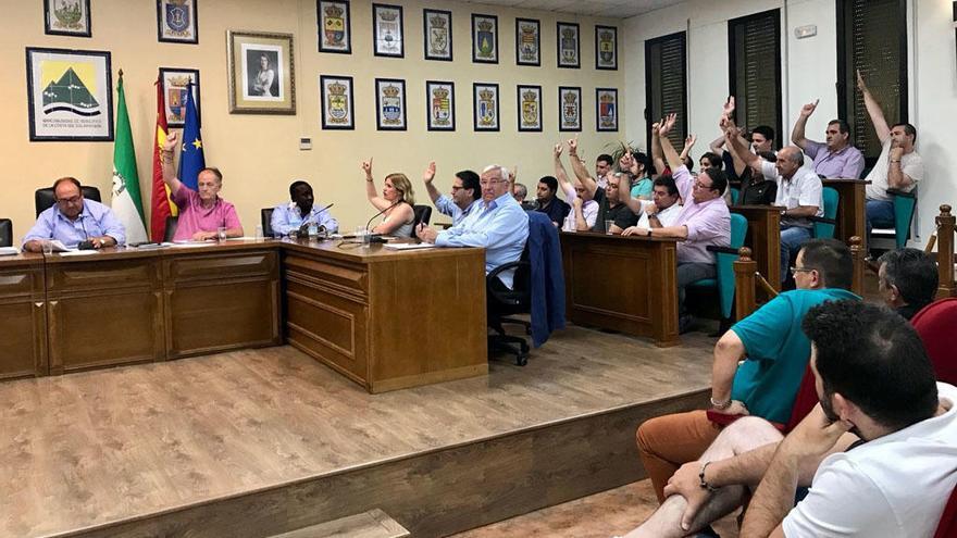 PSOE e IU, durante la votación de anoche en el pleno.