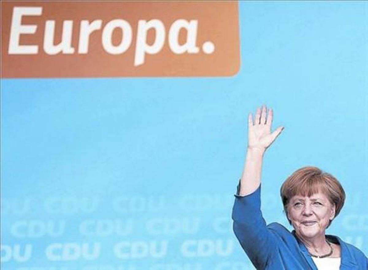 La cancellera Angela Merkel, en un míting de campanya a Hamburg. La cancellera Angela Merkel, en un míting de campanya a Hamburg.