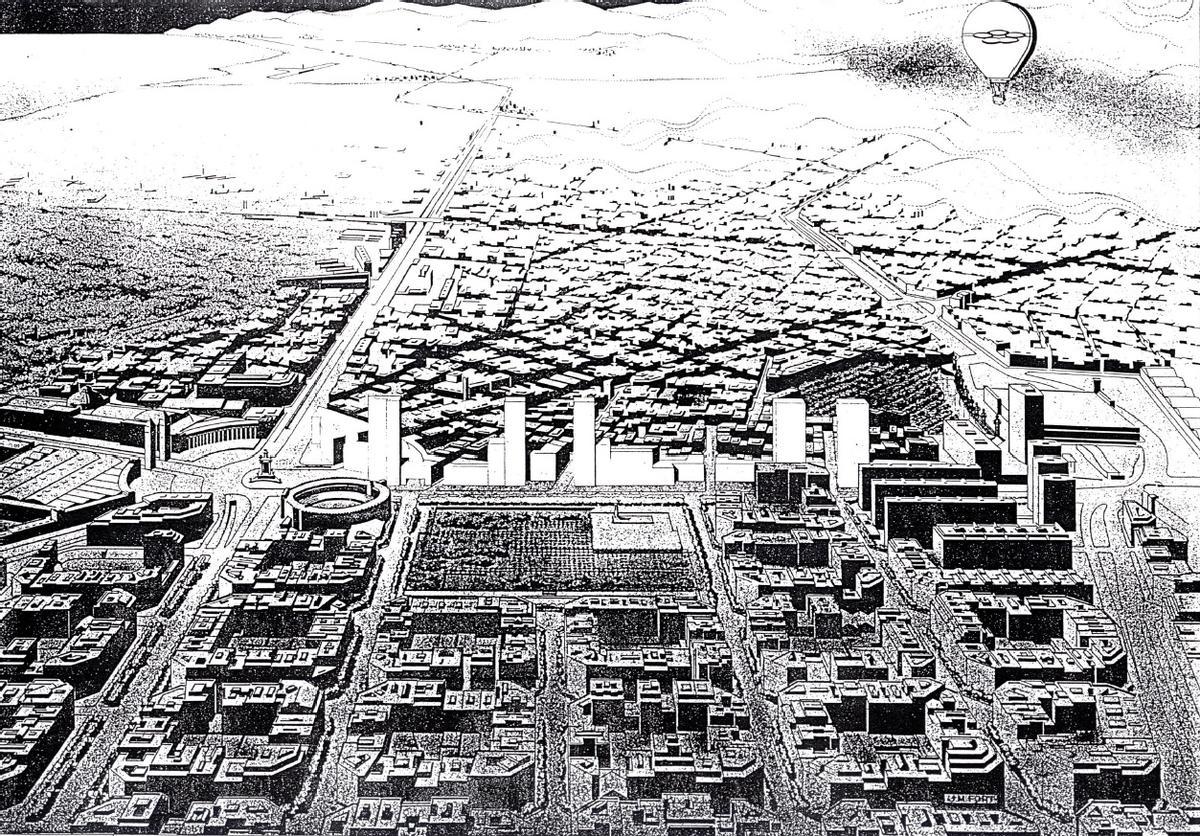 Perspectiva de las torres proyectadas en 1987 en la calle Tarragona, en Barcelona.
