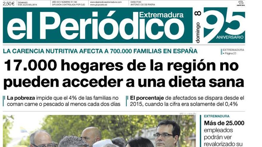 Esta es la portada de EL PERIÓDICO EXTREMADURA correspondiente al día 8 de julio del 2018