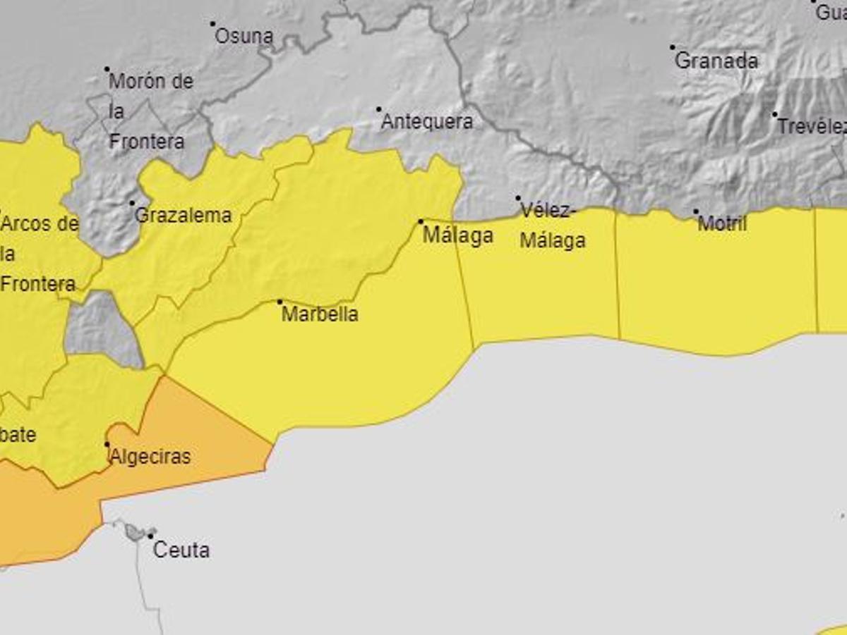 La Costa del Sol, Ronda y el Gudalhorce están en aviso amarillo por intensas lluvias a partir de la tarde de este domingo, acompañado de fenómenos costeros en el litoral.
