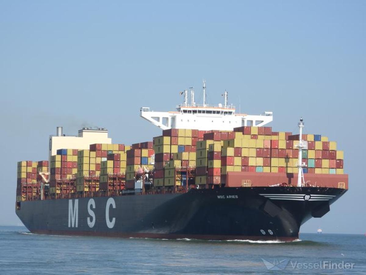 El buque portacontenedores MSC Aries, en 2023.