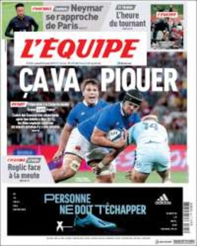 Portada de LEquipe, del sábado, 24 de agosto de 2019