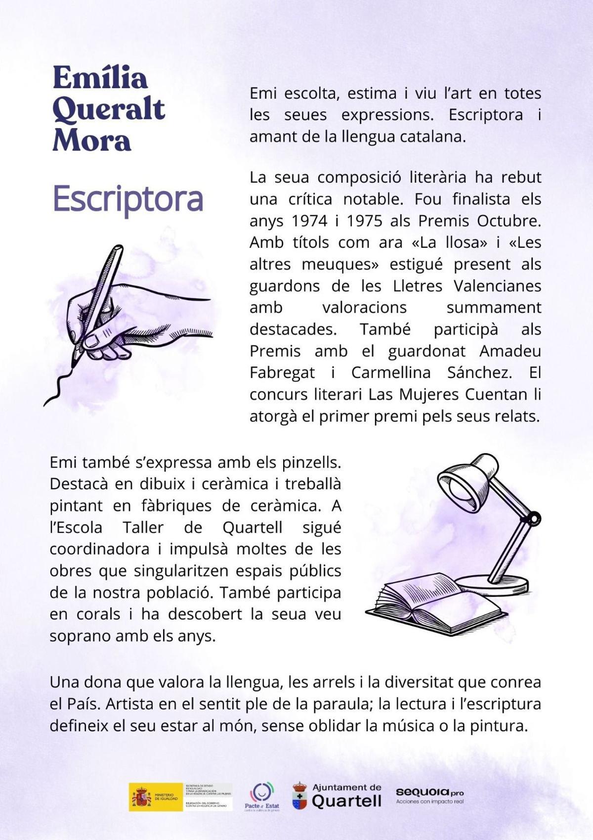 Reconocimiento a la escritora Emília Queralt.