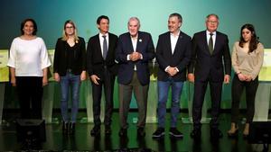 Los alcaldables de Barcelona Ada Colau, Elsa Artadi, Ernest Maragall, Manuel Valls, Jaume Collboni, Josep Bou y Anna Saliente en el debate organizado por la Mesa del Tercer Sector.