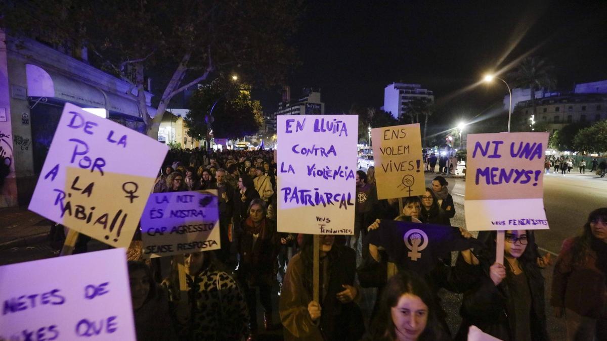 Manifestantes durante el 25N, día internacional de la eliminación de la violencia contra la mujer, en Palma.