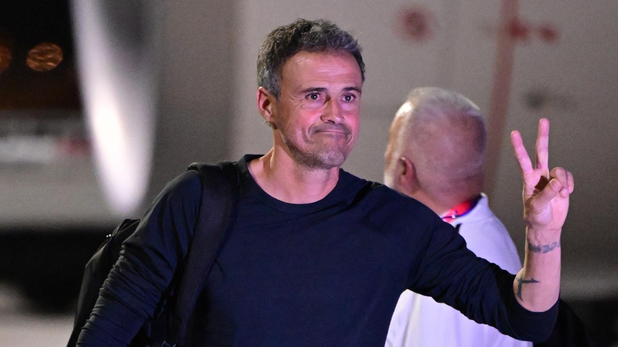 Luis Enrique, a su llegada a Doha.