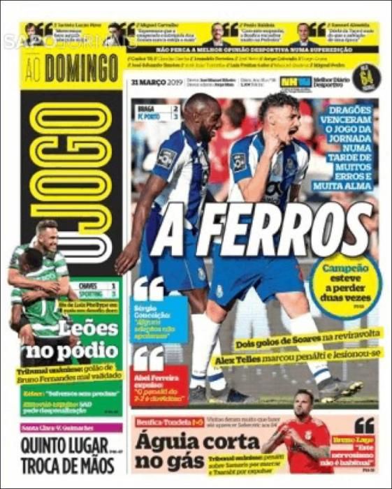 Portada O JOGO domingo 31 de marzo de 2019