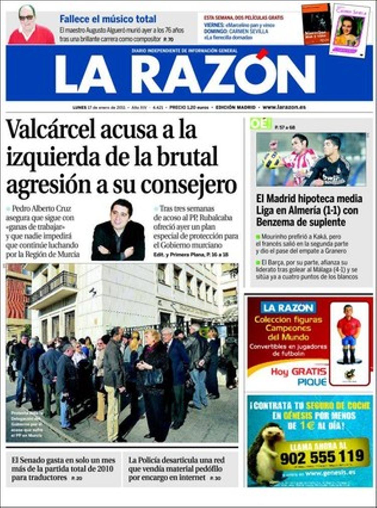 ’La Razón’ també destaca que ETA oculta al nord de França el seu arsenal a l’espera de l’efecte de la treva, que Duran Lleida proposa menys autonomies sense tocar les comunitats històriques, i que les autonomies es neguen a pagar els tractaments per deixar de fumar.
