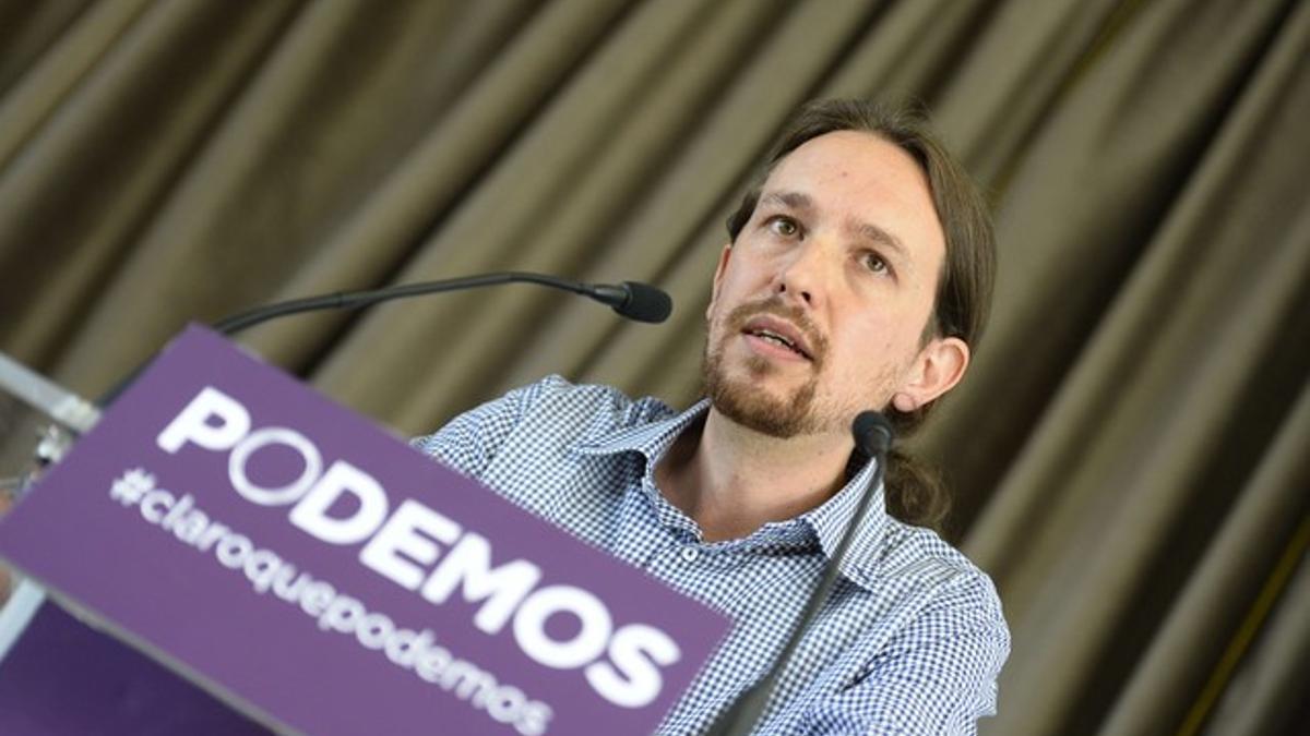 Pablo Iglesias, en rueda de prensa, en Madrid.